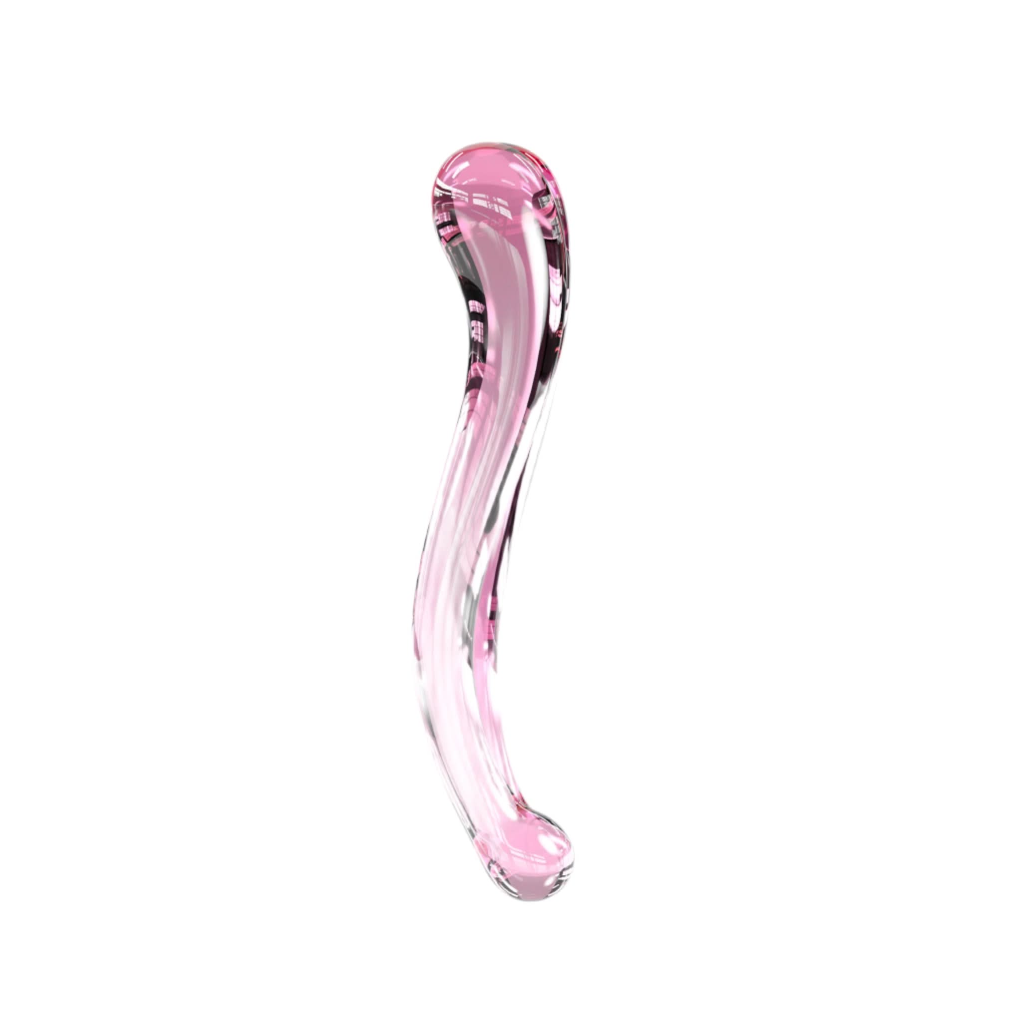 Front-facing angled curved borosilicate glass dildo pink